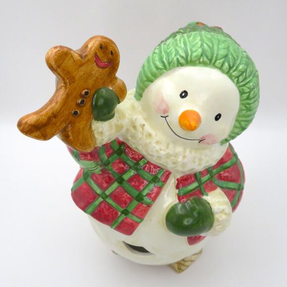 BICO Snowman Tealight Candle Holder Ceramic Christmas Gingerbread Holiday Decor - Picture 3 of 10